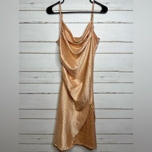 Glamaker Satin Leopard Cowl Neck Slip Dress